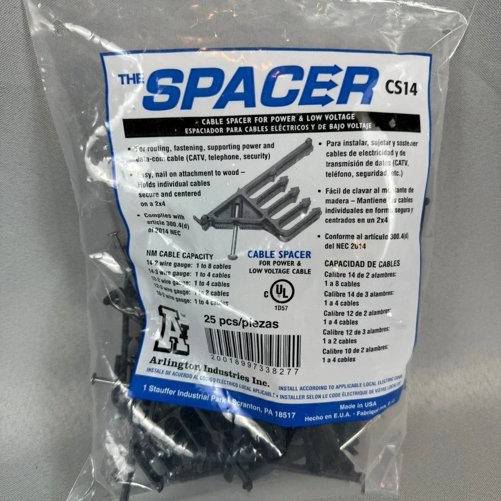 Lot of 3 - Arlington Non-Metallic Low-Voltage Cable Spacers w/Nail 25 pcs New